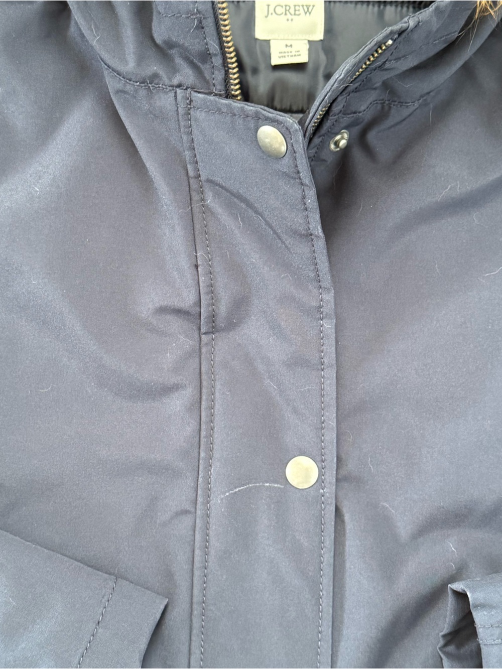 J. Crew Navy Puffer with Faux-Fur Trim Warm Quilted Full Zipper Women’s Jacket - Picture 10 of 11